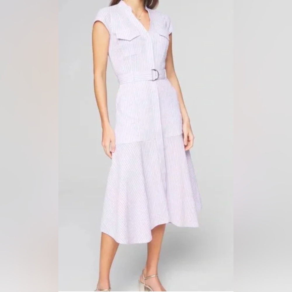 White House Black Market Seersucker Light Lilac Polo Collar Midi Sundress